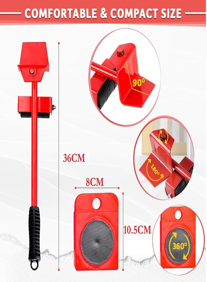 لوكزر رافعة أثاث لوكزر شديدة التحمل، أدوات بكرات نقل، وسادات قابلة للدوران 360 درجة وارتفاع قابل للتعديل، سهولة إعادة التصميم وإعادة الترتيب (أحمر) - Image 2